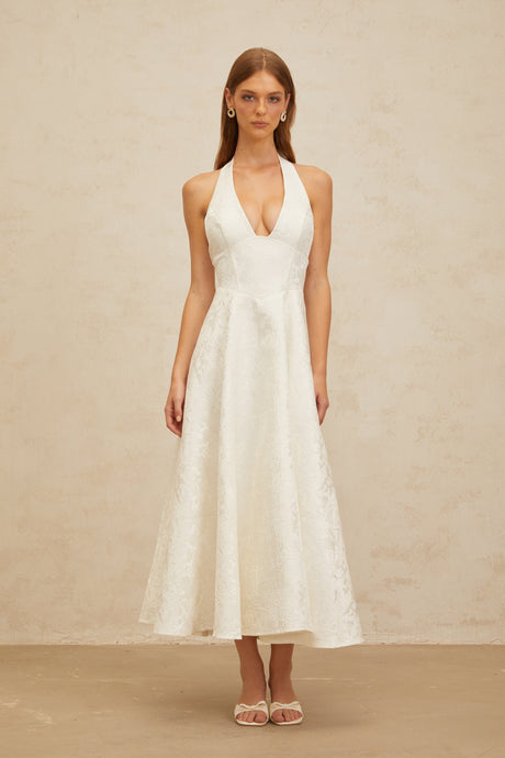 Aurohaya Céline White Glamorous Event Midi Dress