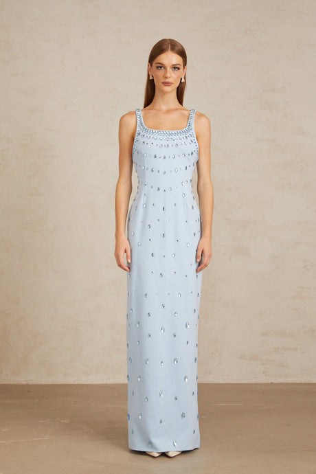 Aurohaya Meris Blue Crystal Embellished Maxi Gown