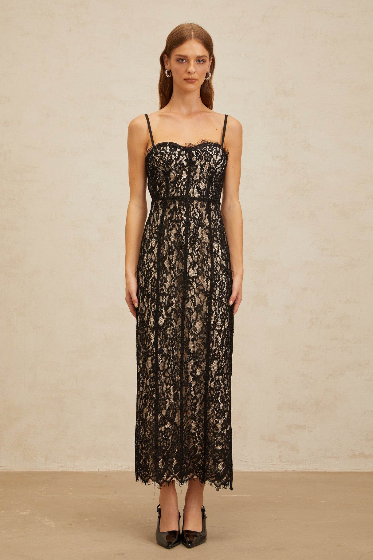 Aurohaya Giorgia Black Floral Lace Corset Maxi Dress