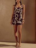 Abstract Print Statement Halter Neck Mini Dress