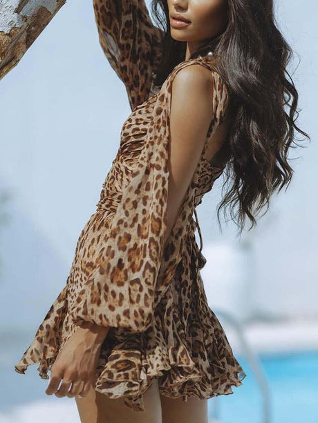 Aurohaya Personalized Leopard Print Pleated Mini Dress