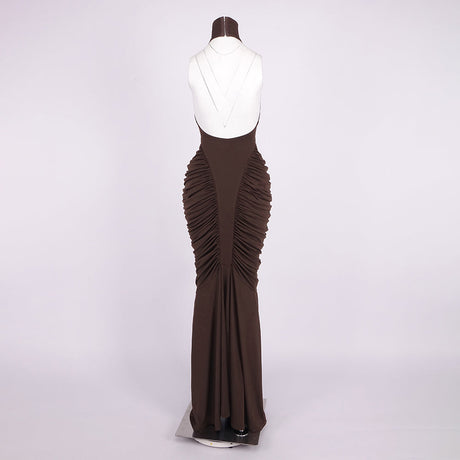 Aurohaya Candice Ruched Sleeveless High Neck Maxi Dress