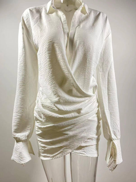 Aurohaya Deep V Hip-hugging Shirt Dress