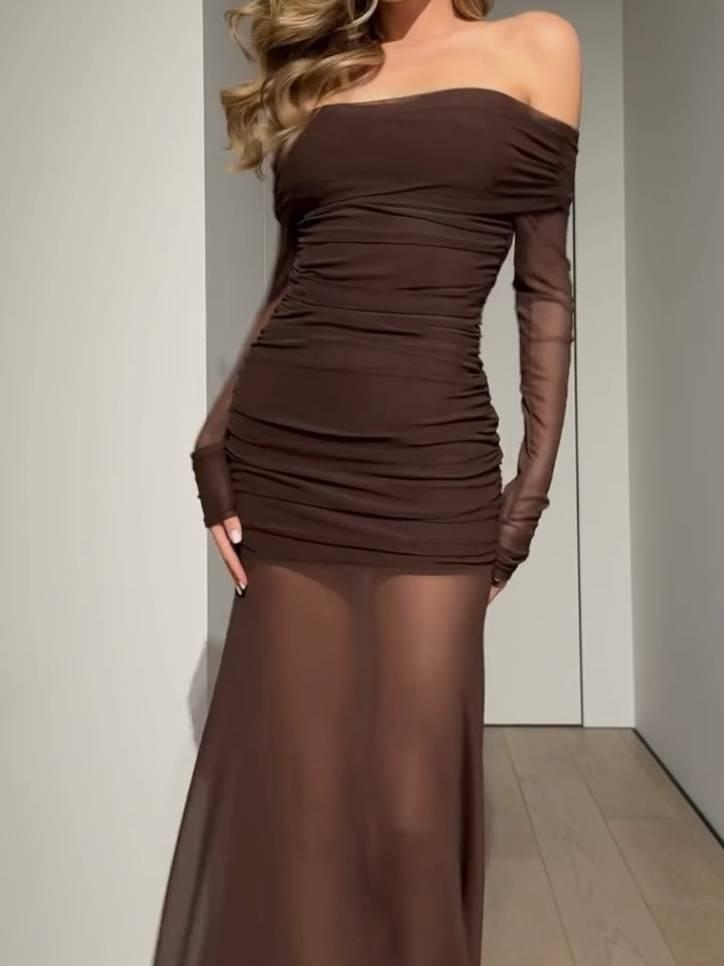 Aurohaya Off-shoulder Tulle Maxi Dress