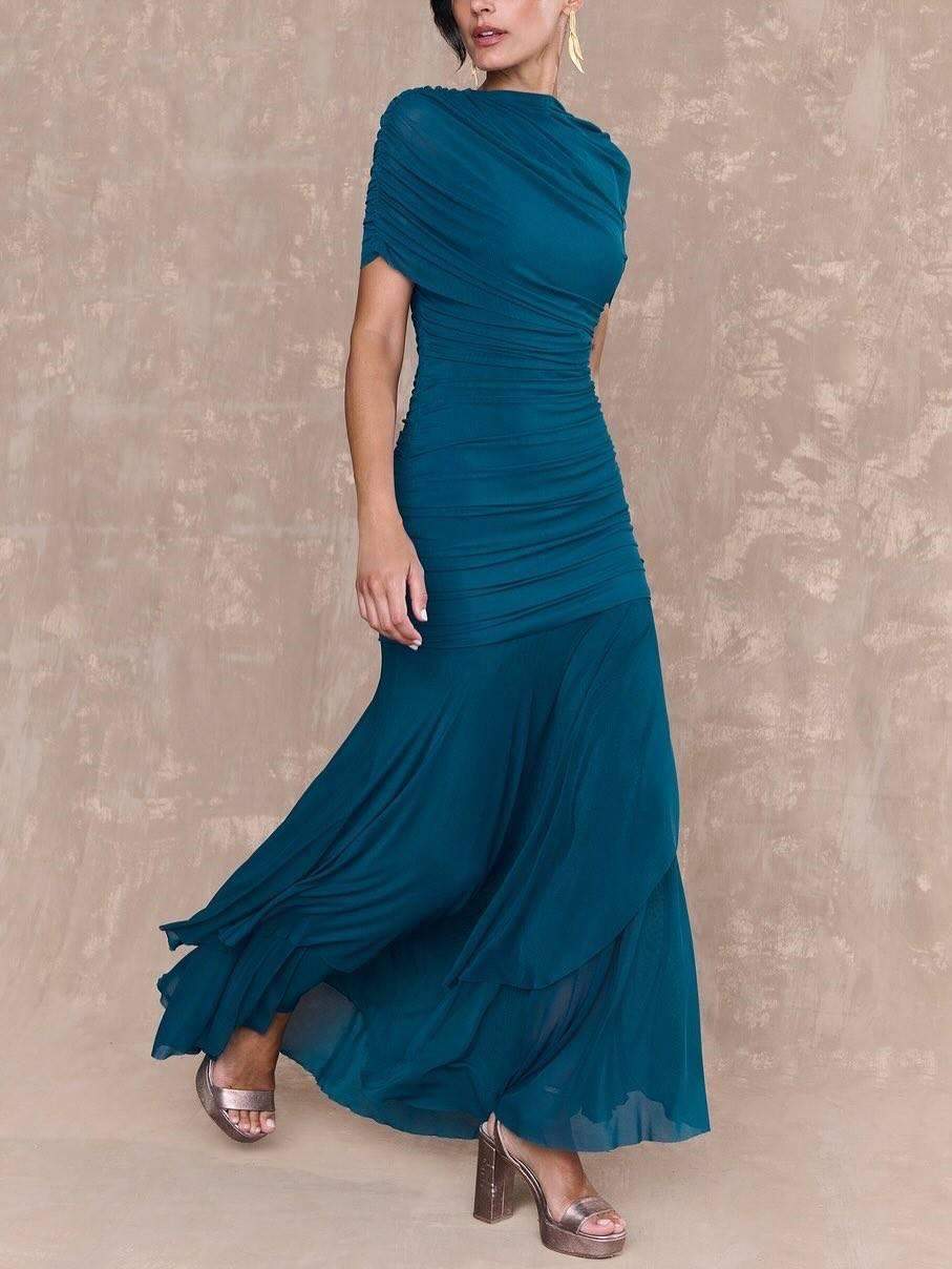 Aurohaya Pleated Design Irregular Hem Maxi Dress