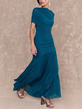 Pleated Design Irregular Hem Maxi Dress