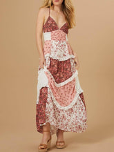 Aurohaya Elegant Patchwork Floral Print Maxi Dress Pink