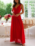 Elegant Backless Pleated V-Neck Splicing Maxi Dress