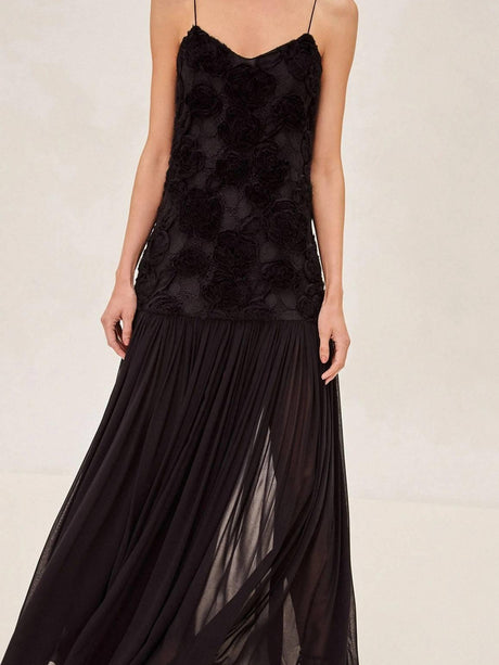 Aurohaya Three-dimensional Flower Splicing Sling Dress Black