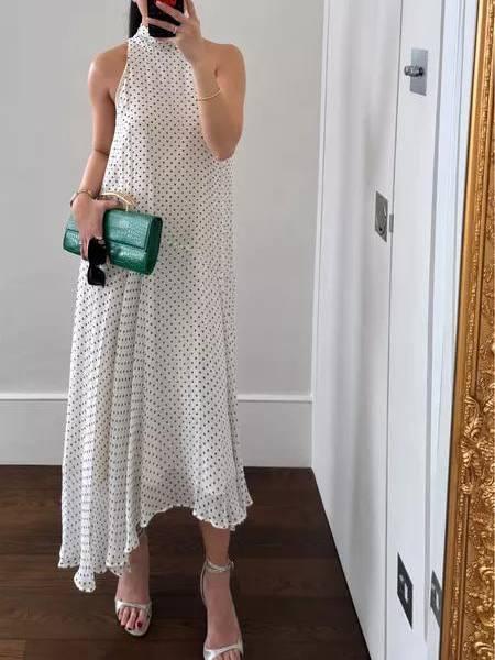 Aurohaya Irregular Hem Polka Dot Dress