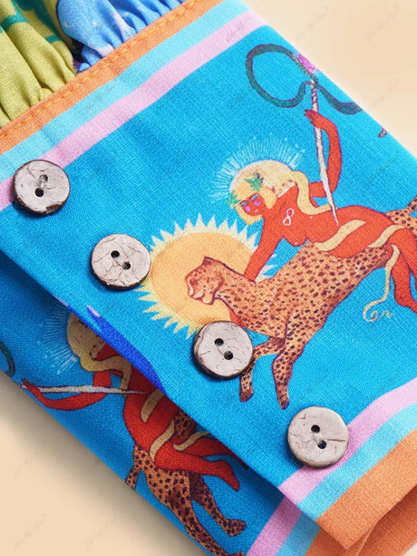 Aurohaya Casual Graffiti Evergreen Printing Mini Dress