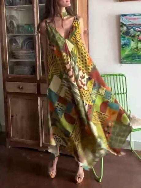 Aurohaya Unique Printed Irregular Hem Dress