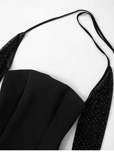 Aurohaya Flash Mesh Long Sleeve Back Lace-Up Mini Dress