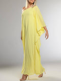 Single-sleeve Design Slant Collar A- Line Maxi Dress