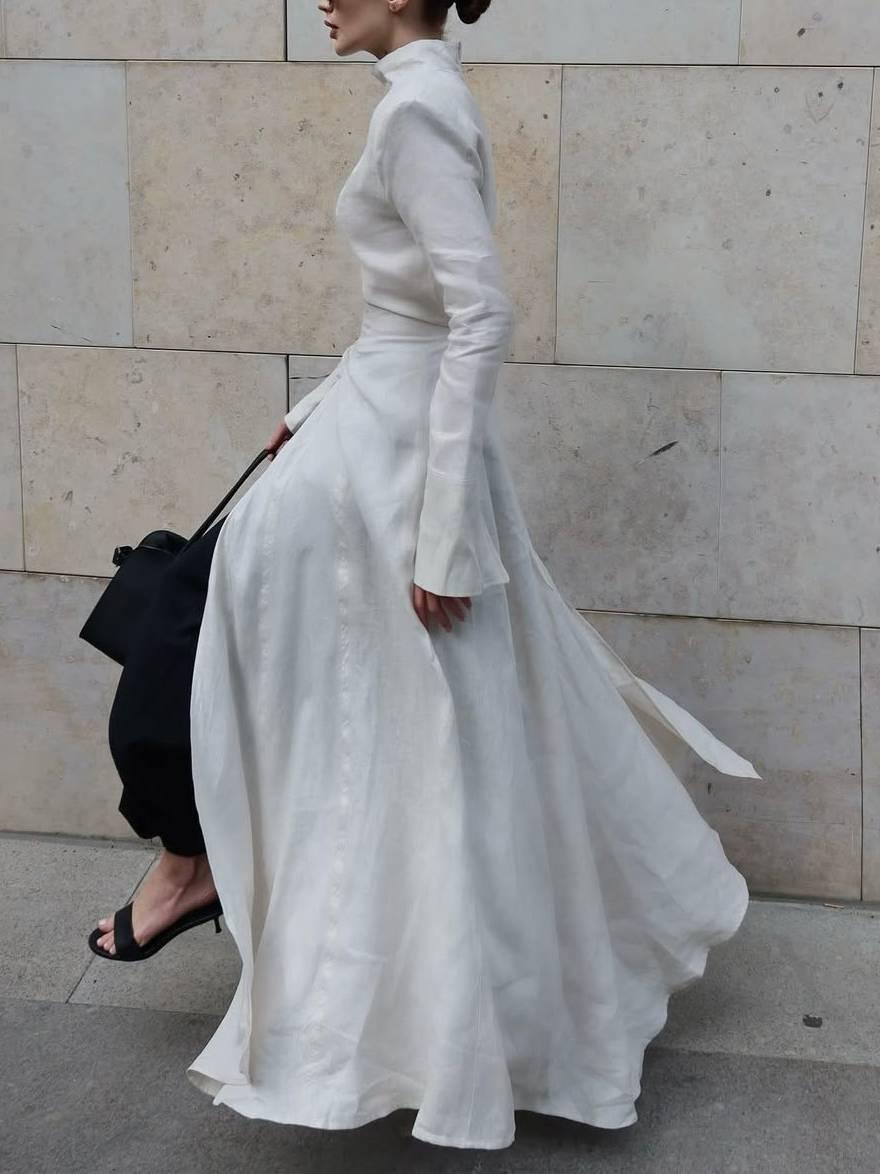 Aurohaya Long Sleeve Slit Shirt Dress And Wide Leg Pants Suit-Shirt Dress