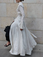 Long Sleeve Slit Shirt Dress And Wide Leg Pants Suit-Shirt Dress