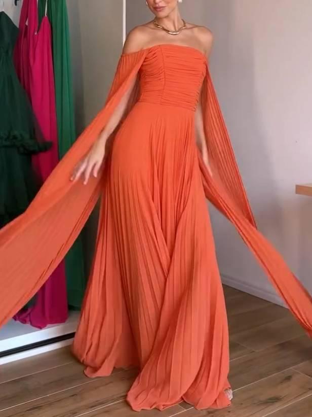 Aurohaya Tube Top Shawl Design Pleated Maxi Dress