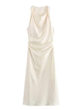 Aurohaya Sleeveless Satin Maxi Dress White