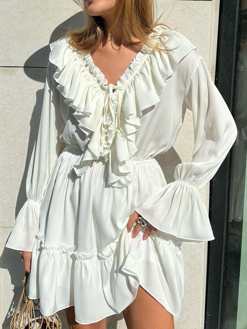 Aurohaya Ruffled Flared Sleeve Dress