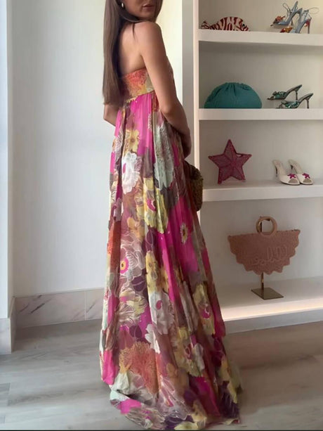 Aurohaya Ethnic Floral Print Off Shoulder A-line Maxi Dress