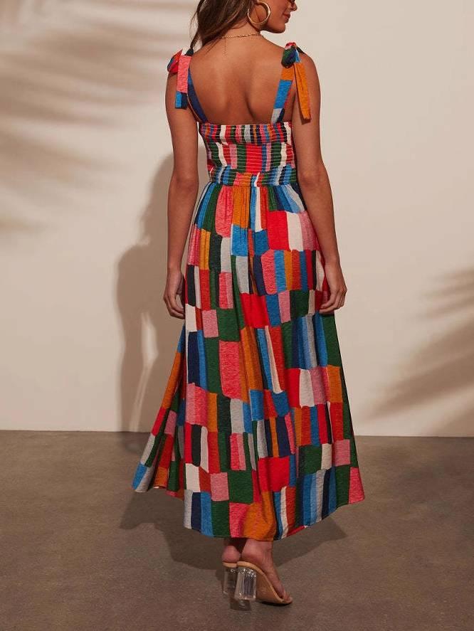 Aurohaya Rainbow Suspender Print Dress