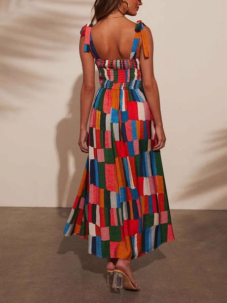 Aurohaya Rainbow Suspender Print Dress