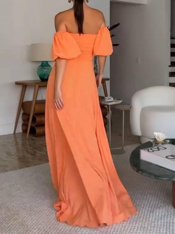Aurohaya Pleated Tube Top Puff sleeves Maxi Dress