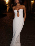 Metal Button Hollow Chest Wrap Long Maxi Dress