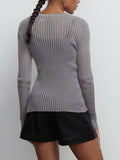 See-through Slim-fit Crewneck Long-Sleeved Thin Sweater