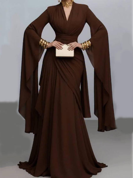 Aurohaya V-neck High-waisted A- Line Maxi Dress