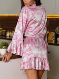 Printed Ruffled Long Sleeve Robe