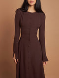 Slim-Fit High-Waist Lace-Up A- Line Midi Dress