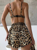 Leopard Print Underwear Shorts Nightgown Three-Piece Home Wear