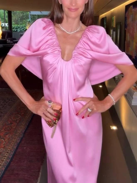 Aurohaya Distinctive U Neck Cape Design Maxi Dress