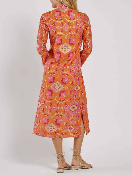 Aurohaya Stand Collar Printed Midi Dress