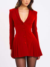 Aurohaya Elegant Deep V-neck Pleated Mini Dress Red