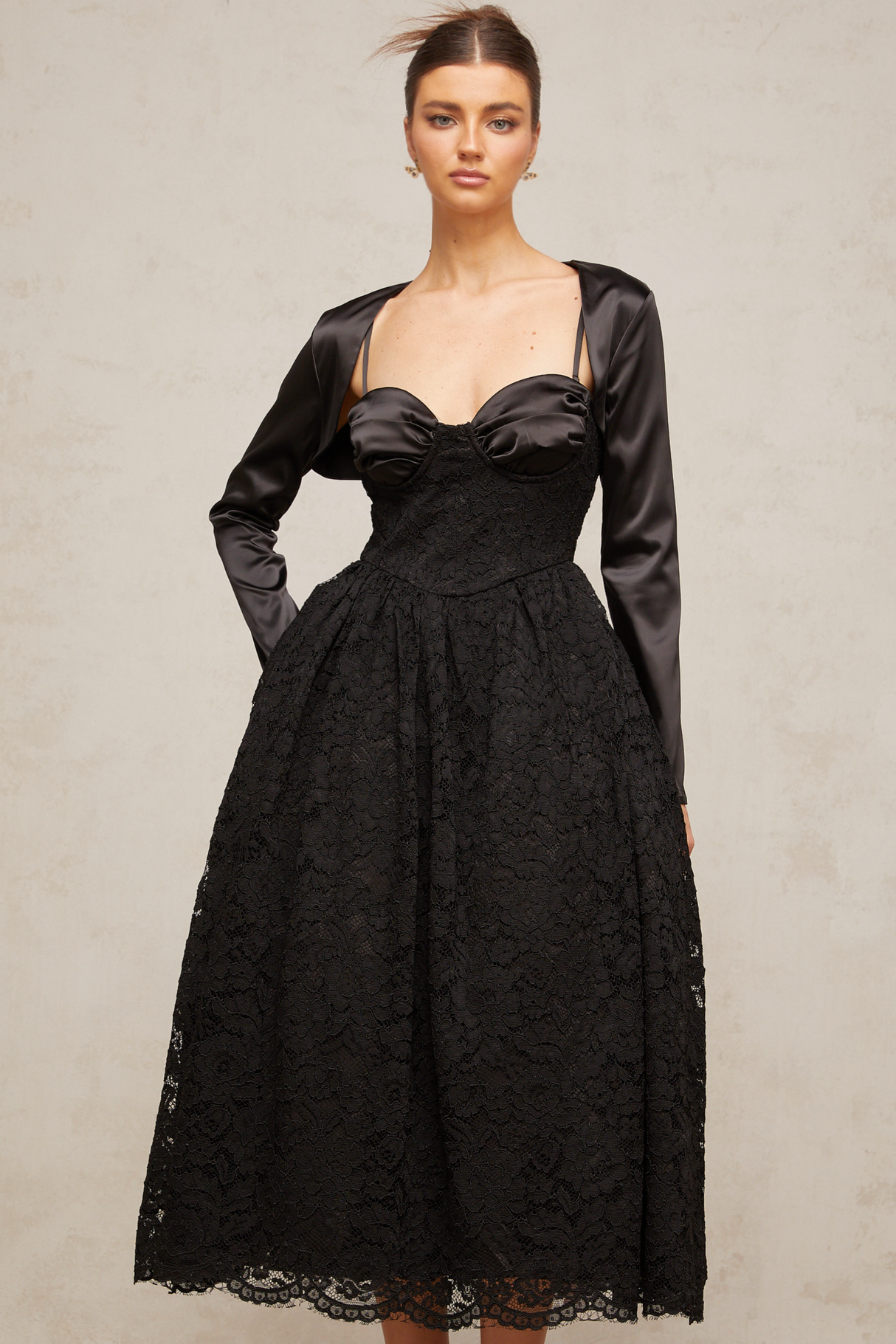 Aurohaya Sidonie black floral-lace top & dress matching set