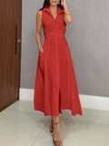 Unique Shirt Style Single-breasted Tie Midi Dress