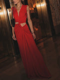 Modern Deep V-Neck Cutout Twist Knit Maxi Dress