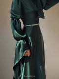 Round-Neck Ornate Trims and Puff Bell Sleeves Maxi Dress, DES108