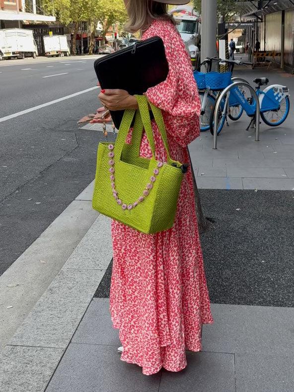 Aurohaya Casual Leopard Print Deep V Neck Maxi Dress