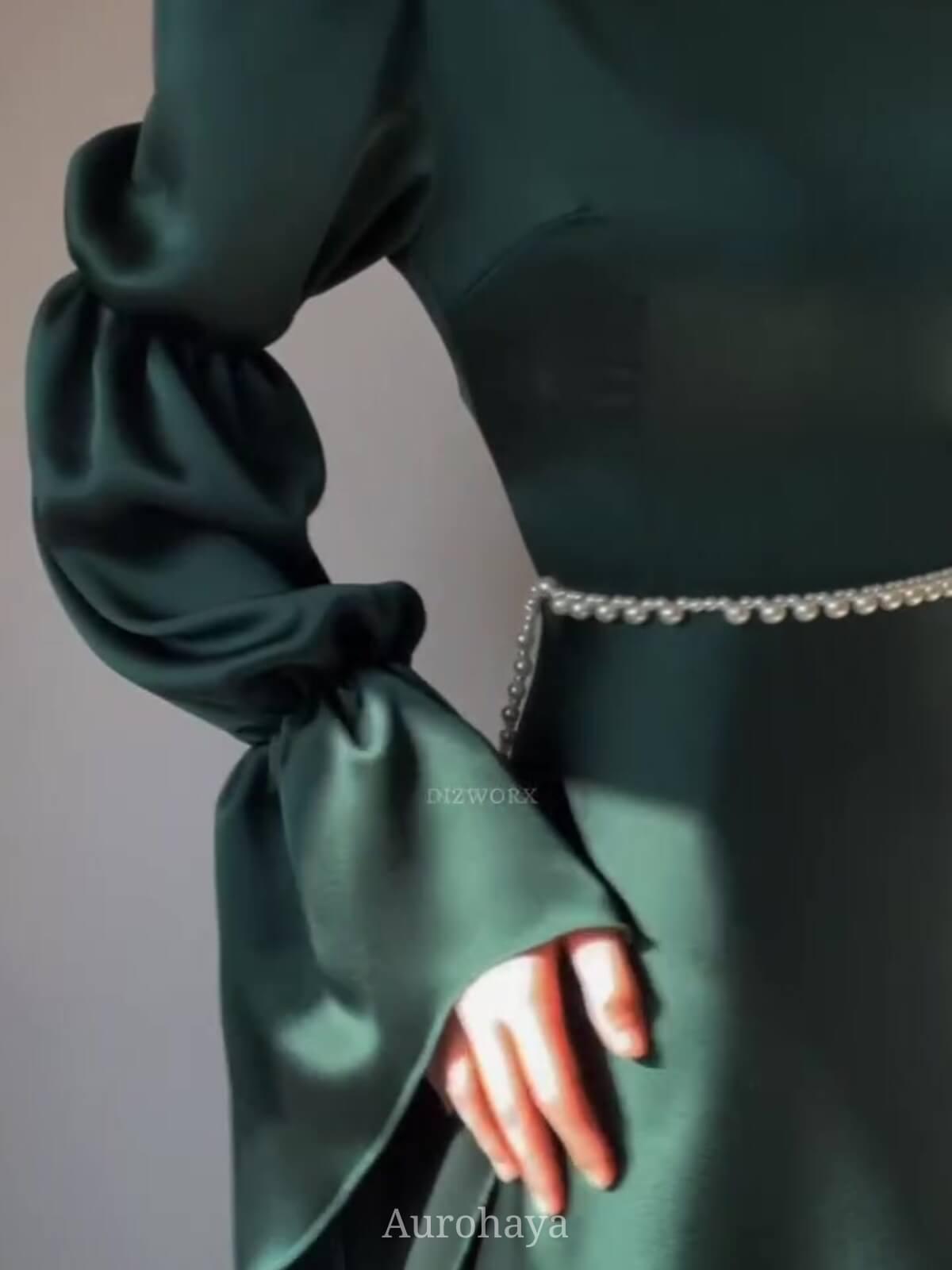 Aurohaya Round-Neck Ornate Trims and Puff Bell Sleeves Maxi Dress, DES108