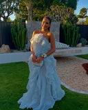 Aurohaya Romance Ruffle Tiered Maxi Dress Blue