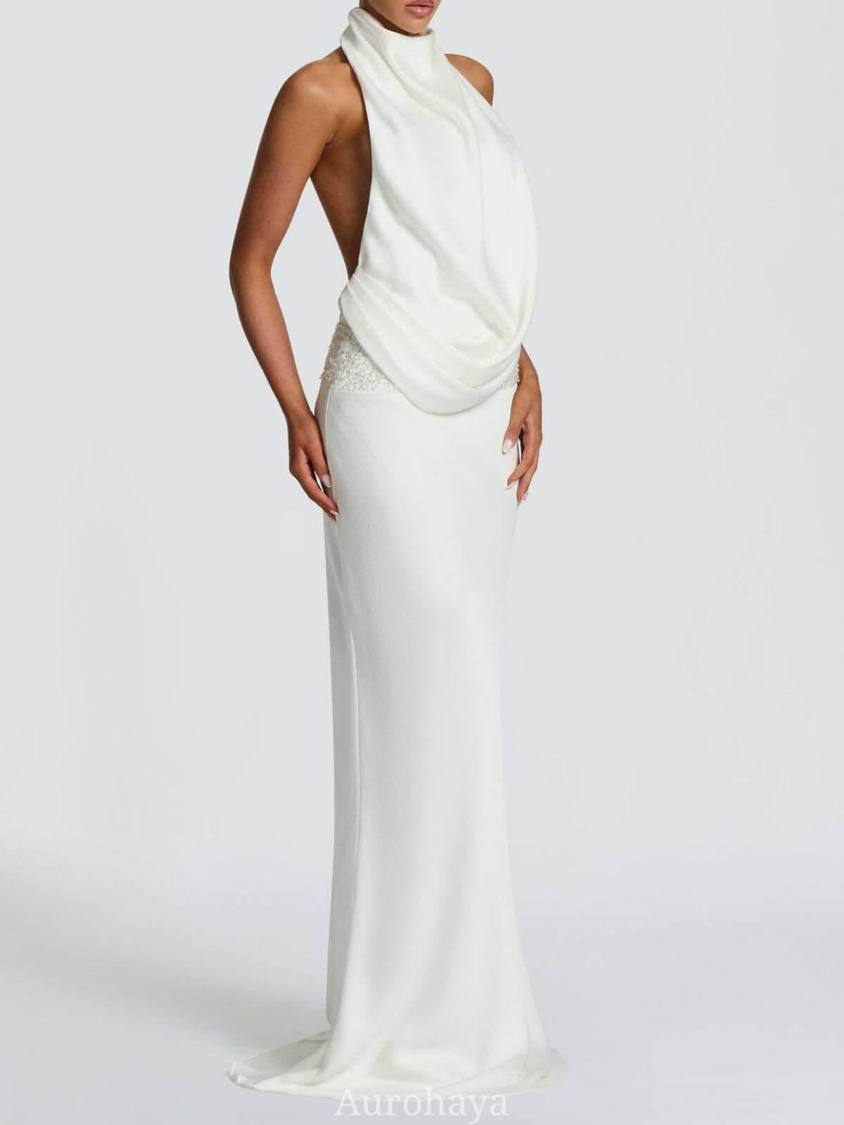 Aurohaya Camille Backless Sequin Satin Maxi Dress