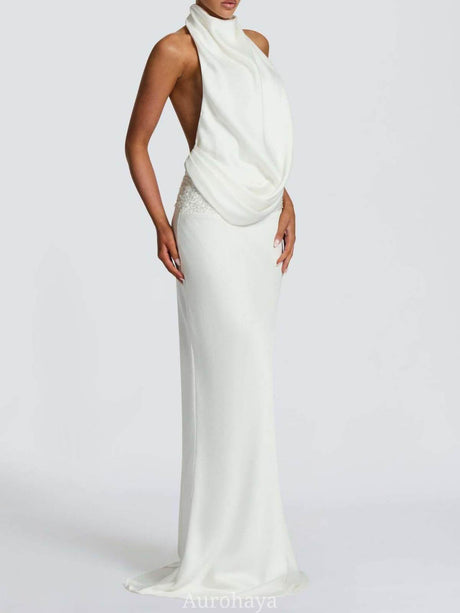 Aurohaya Camille Backless Sequin Satin Maxi Dress