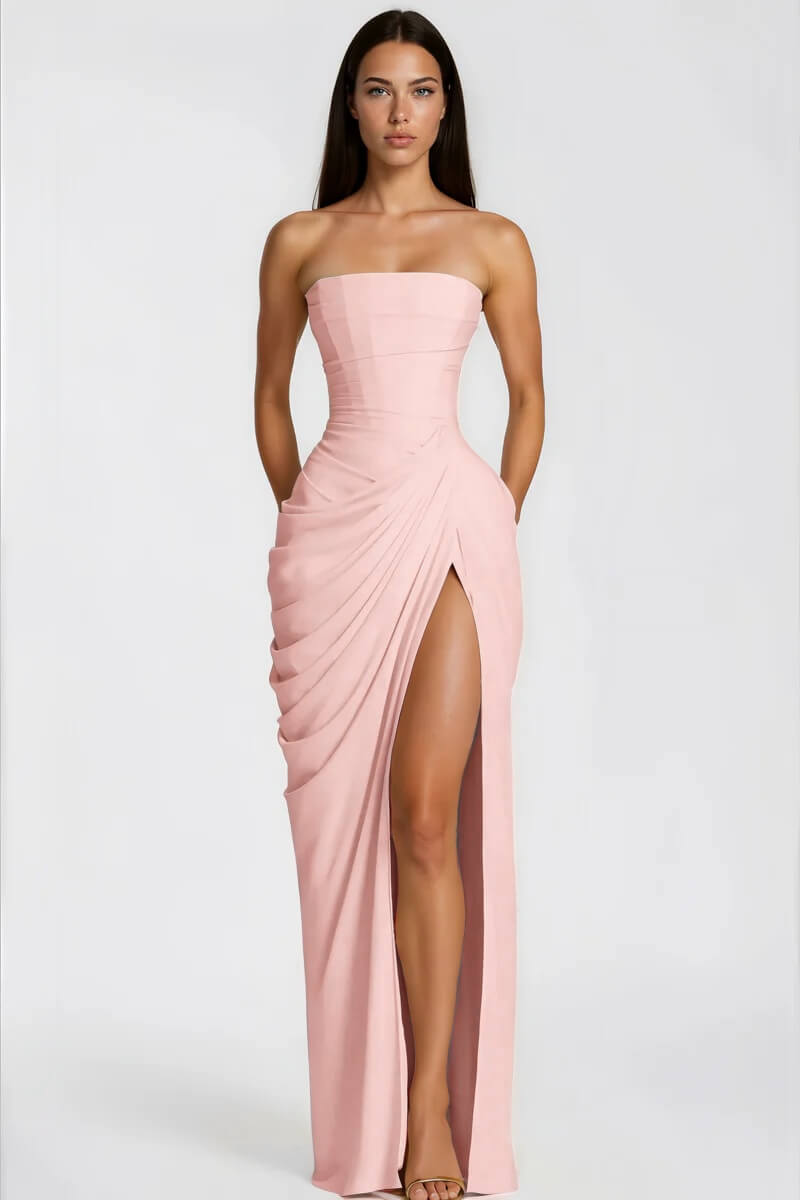 Aurohaya Azalée Strapless Draped High-Slit Maxi Dress