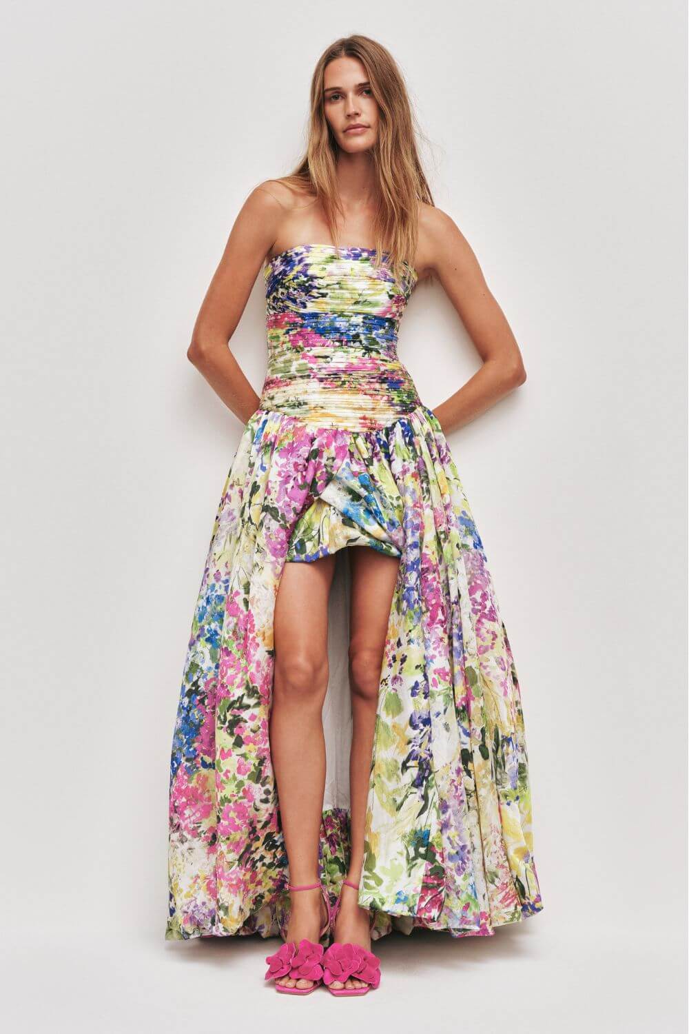 Aurohaya Jeanne Hydrangea Floral Strapless Maxi Dress