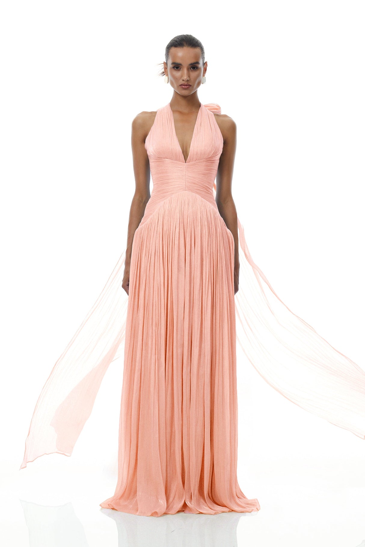 Aurohaya Térébenthine Pink Glossy Gathered Maxi Dress