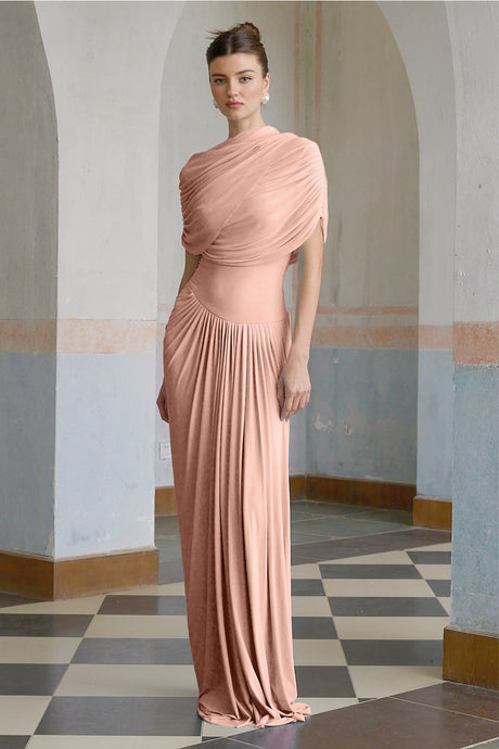 Aurohaya Catherine asymmetrical pleated maxi dress in Pink