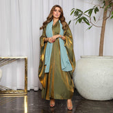 Bright Satin Solid Color Bat Sleeves Open Abaya